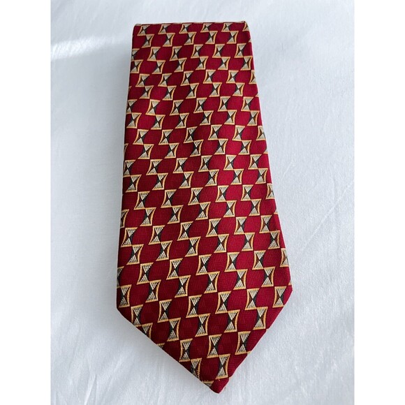 UMBERTO BOSSI ALL SILK Tie Hand Made Red W/Geometric Print ROMA MILANO - Picture 1 of 6